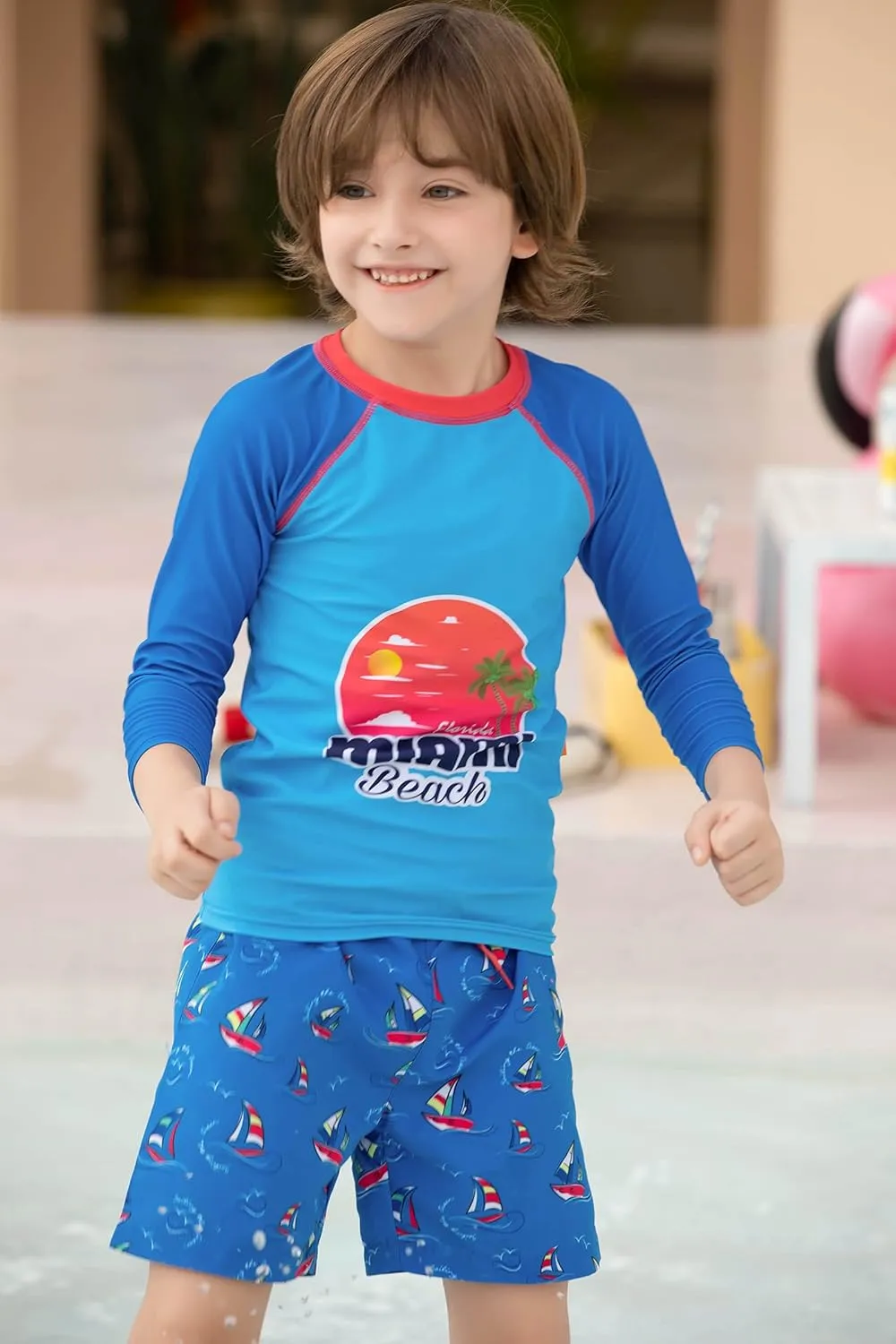 weVSwe Toddler Boys UPF 50  2PC Rash Guard Set Swim Trunks Long Sleeve Swimsuits