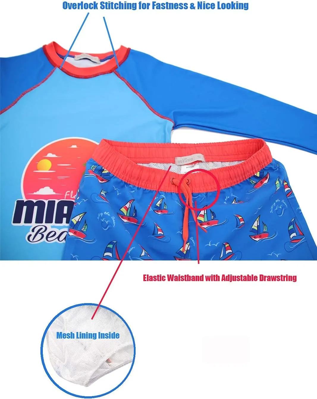 weVSwe Toddler Boys UPF 50  2PC Rash Guard Set Swim Trunks Long Sleeve Swimsuits