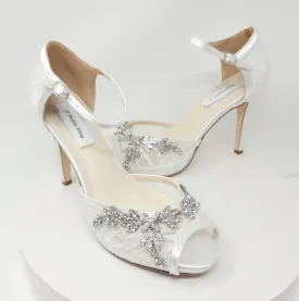 White Lace Bridal Shoes with Crystal Vine Design