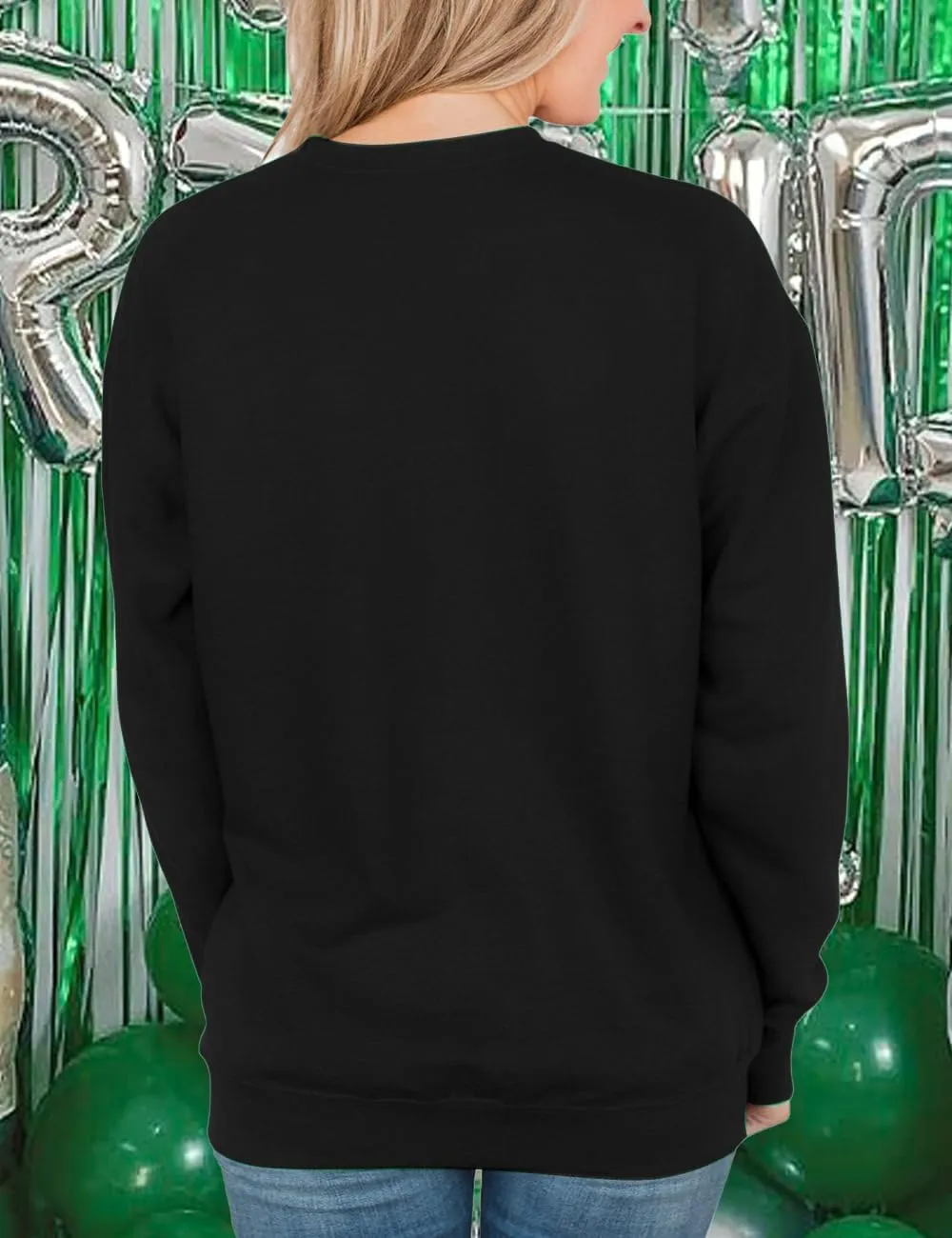 Women St. Patrick's Day Sweatshirts Shamrock Clover Print Shirts Casual Irish Gift Long Sleeve Loose Fit Tops