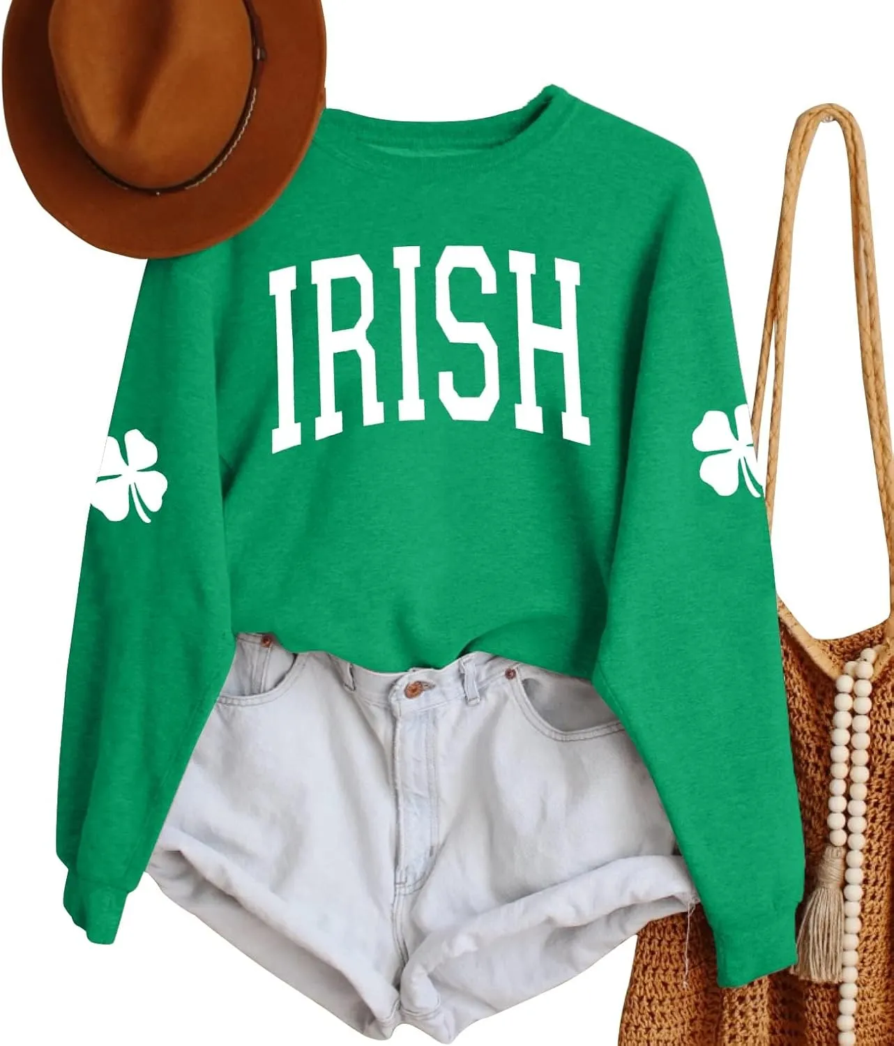 Women St. Patrick's Day Sweatshirts Shamrock Clover Print Shirts Casual Irish Gift Long Sleeve Loose Fit Tops