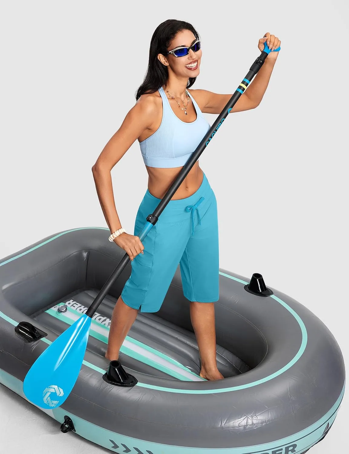 Women's Swim Capris Pants 15" High Waist Tummy Control Quick Dry UPF 50  Long Board Shorts with Liner and Pockets